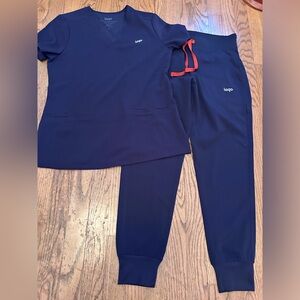 Lago Scrub Set Top Jogger Style Scrub Pants Unicorn Navy Blue x-small